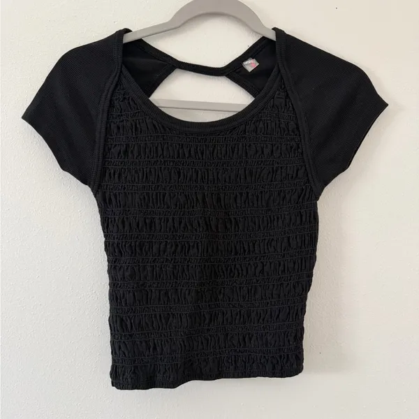 Free People FP Movement Final Mile Smocked Open Back Tee Black size xs - Image 6