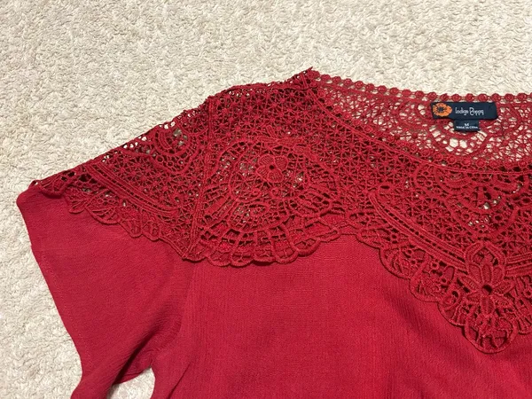 Maroon Embroidered Tie-Front Shirt, Indigo Poppy - Image 3