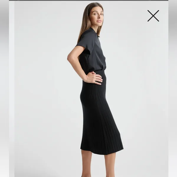 Quince Mongolian Black Cashmere Ribbed Women’s Midi Skirt Size Medium NWOT - Image 3