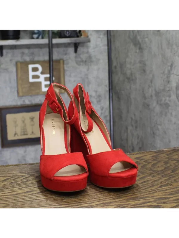 NWT Sun + Stone Reemaa Block-Heel Platform Open-Toe Sandals 10018613300 Red 9W - Image 4