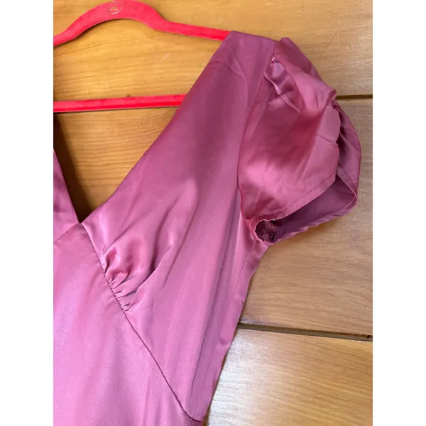 NWT Lulus Epitome of Romance Rose Pink Satin Puff Sleeve Maxi Dress Wedding XS - Image 6
