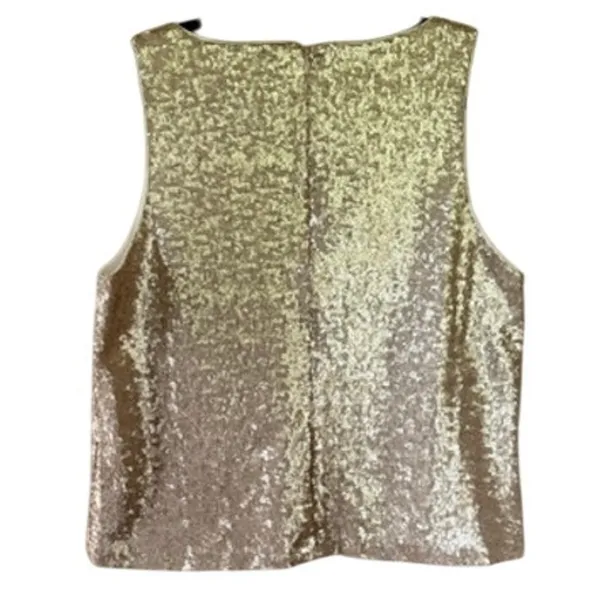 Zoe by Rachel Zoe Gold Sequin Sleeveless V-Neck Top XL - Image 3
