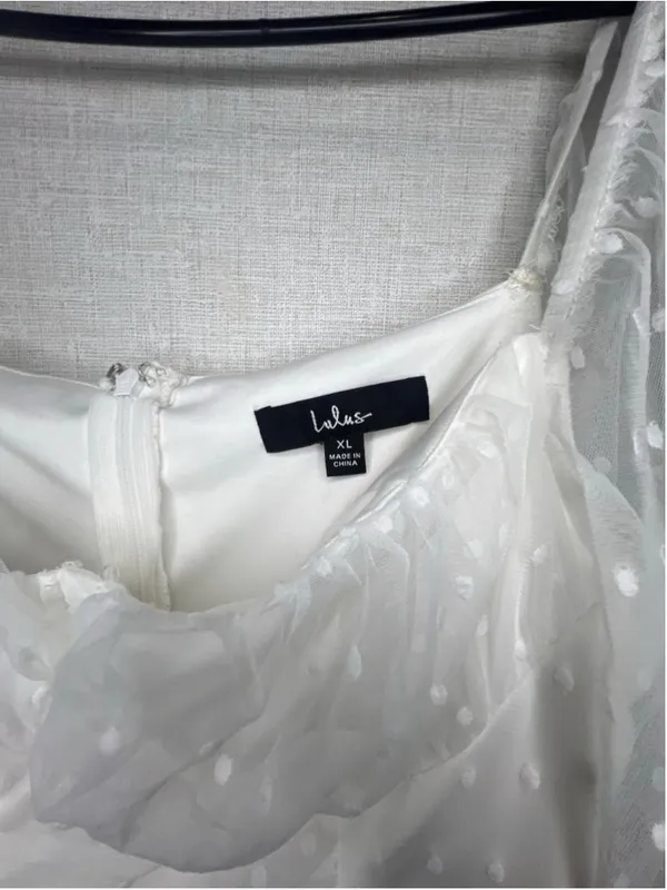 Lulus White Swiss Dot Sheer Long Sleeve Cottagecore Prairie Midi Dress - Image 4