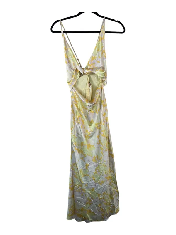 Fortunate One Yellow Floral Satin Maxi Dress Womens M Cutout Main Attraction - Image 2
