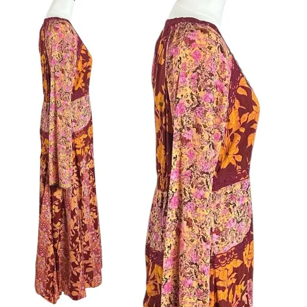 Free People Bohemian Retro 70s Gypsy Floral Tilda Maxi Dress Size Small - Image 8