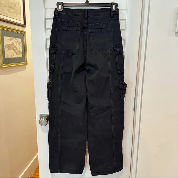 New Edikted Wide Leg Jeans Sz S Oversized Boyfriend Cargo Black Mid-rise Y2K - Image 12