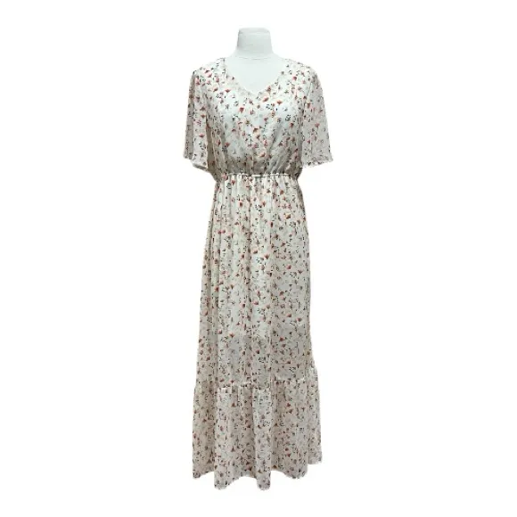 Cream Floral Tiered Maxi Dress Size Large - Image 3