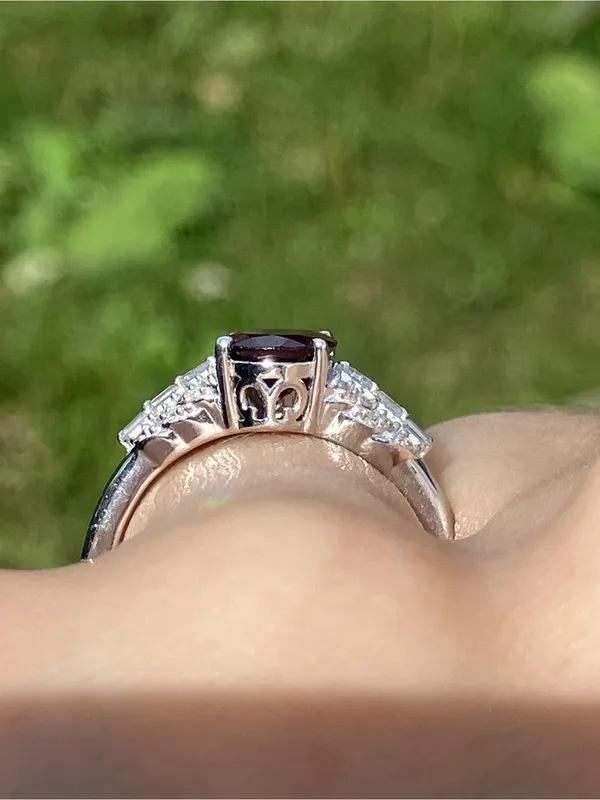 Rhodolite Garnet Moissanite Arthritis Friendly Ring Size 8 - Image 3