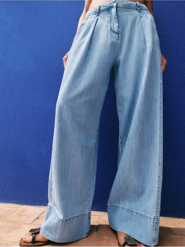 Zara Z1975 High Waisted Wide Leg Jeans With Darts 2 Blue Boho Baggy Minimal Chic - Image 4