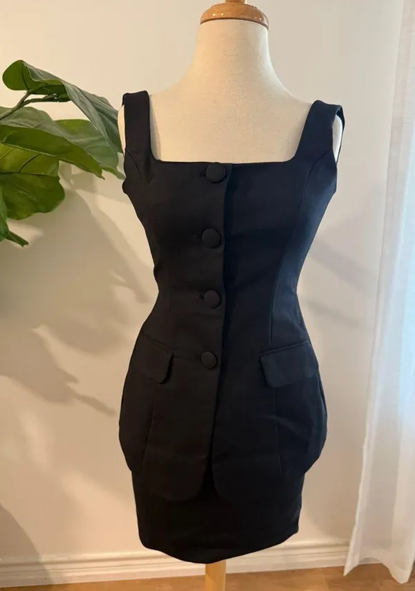 Clubs London | MACI BLACK TAILORED SQUARE-NECK MINI DRESS - Image 3