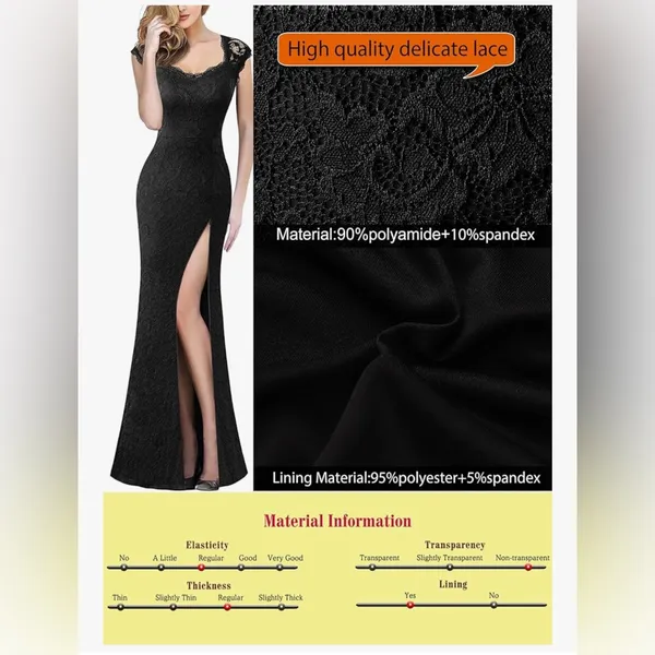 NEW Lace Sweetheart Neck Open Back Adjustable Slit Formal Gown Maxi Dress L - Image 7