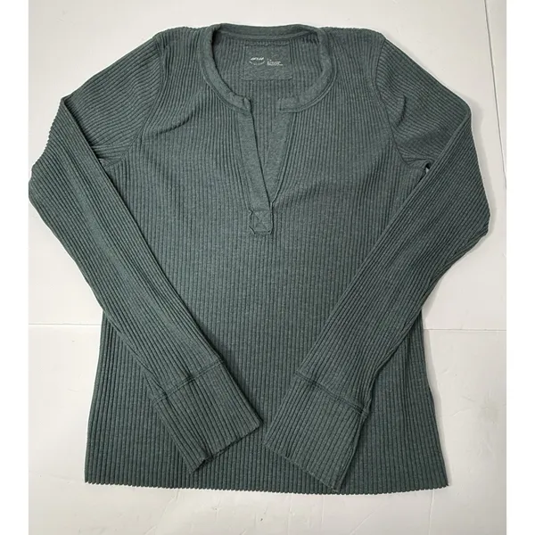 Aerie Fireside Ribbed Long Sleeve Open Henley‎ Top Size L Green Festival Casual - Image 9