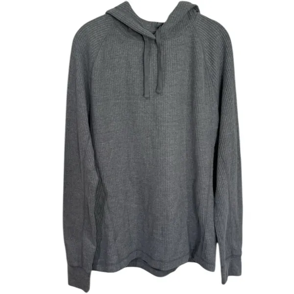 NEW Old Navy Grey‎ Waffle Knit Hooded Sweater Holiday Cabincore Cozy Unisex M - Image 2