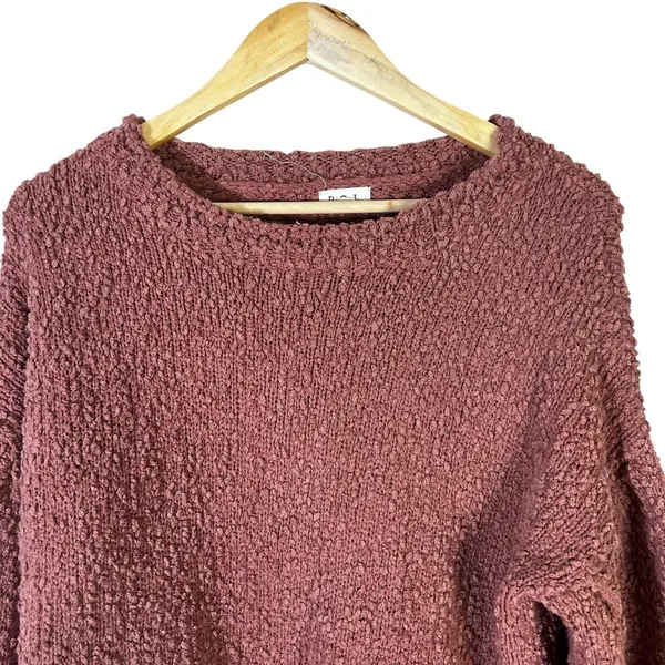 POL TSS224 Popcorn Knit Pullover Sweater Mauve Plum Boho Balloon Sleeve Size M - Image 3