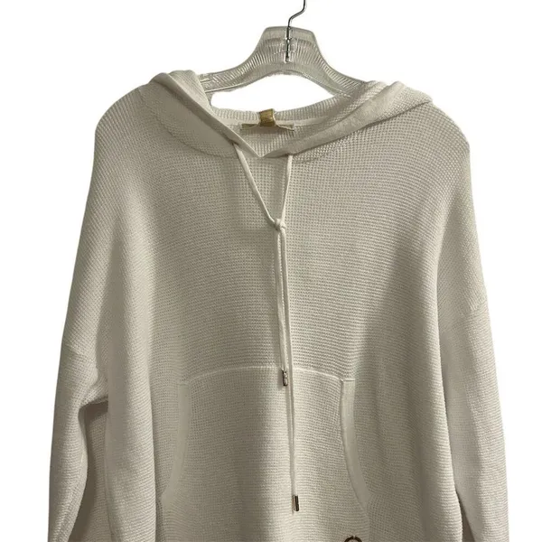 Michael Kors Women's White Ribbed Hoodie Sweater‎ Size M Pullover - Image 3