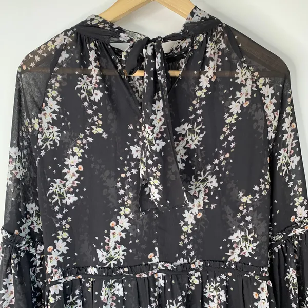 All Saints Eimar Cultivar Balloon Sleeve Sheer Floral Womens Top Size 4 Small - Image 9