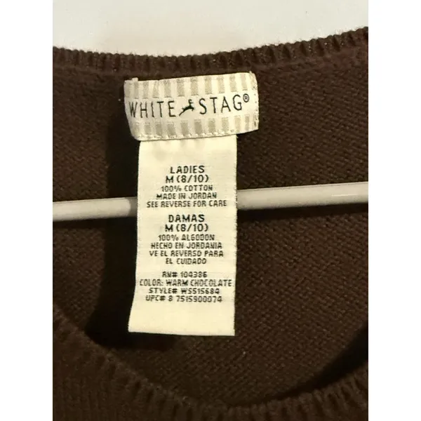 Vintage White Stag Sleeveless Sweater Grandma Core Cottage Knit Shirt Sz M Brown - Image 2