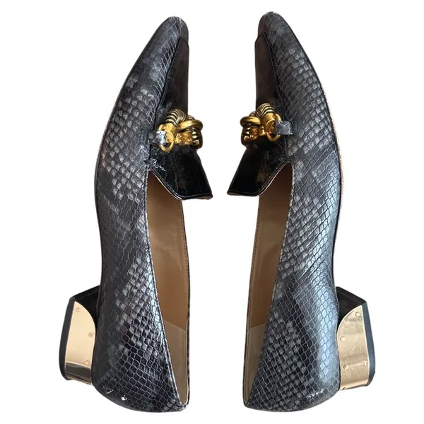 Tory Burch Jessa Horsehead Loafers Snake Patent Leather Black Gold 8.5 - Image 6