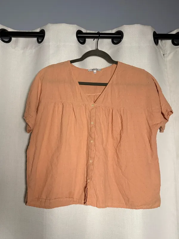 Madewell Rhyme Button Front Swiss Dot Top in Antique Coral Size Small - Image 2