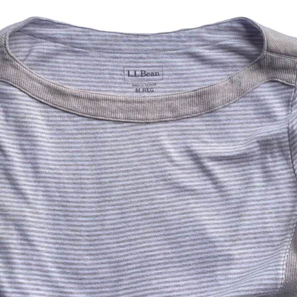 LL Bean Boat Neck Beige Stripe Three Quater Sleeve Top - Image 2
