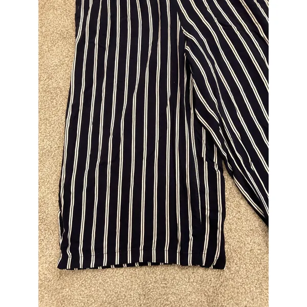 Uniqlo Navy White Striped Cropped Wide Leg Pants Drawstring Elastic Waist, M - Image 3