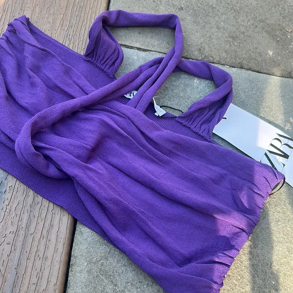 NWT‎ ZARA Purple Cropped Top - Image 2
