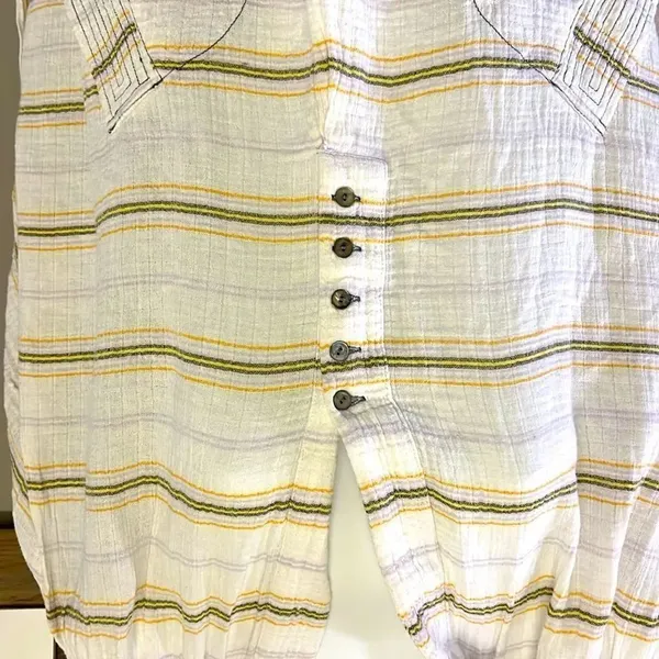 FREE PEOPLE-Rolling Clouds 100% Cotton Hoodie Pocketed White Stripe Blouse-Small - Image 3