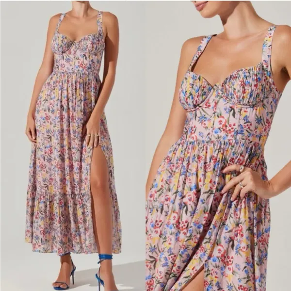 NEW ASTR Kelby Coset Midi Dress Pink Floral Revolve Size Medium M - Image 2