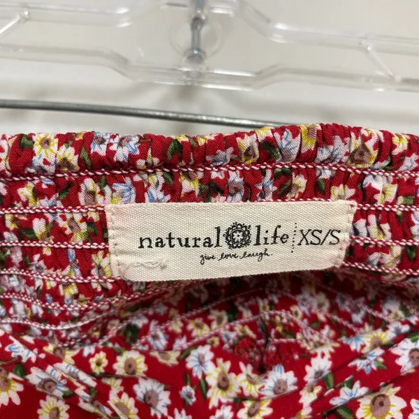 Natural Life Red Daisy Print Smocked Tiered Ruffle Mini Skirt XS/S Bohemian Boho - Image 3