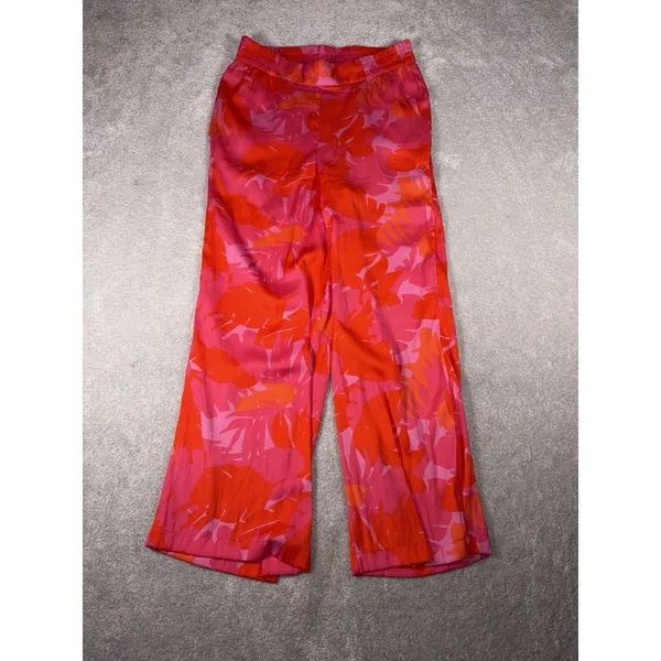 maison d' amelie pants pink Red palm tropical‎ print pants Medium Wide Leg Flowy - Image 2