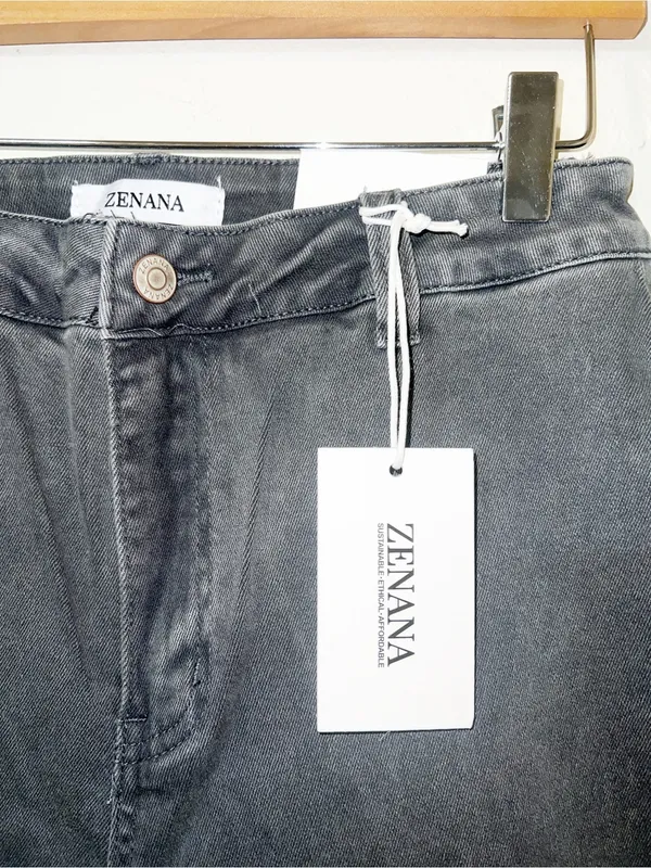 Zenana Outfitters Faded Gray Black High-Rise Wide Leg Raw Hem Jeans - Image 4
