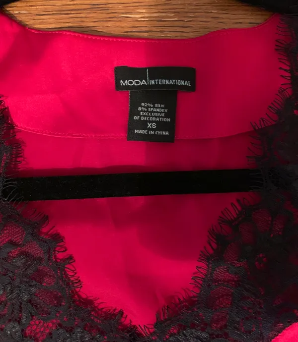 Red And Black Silk Blouse By International - Image 3