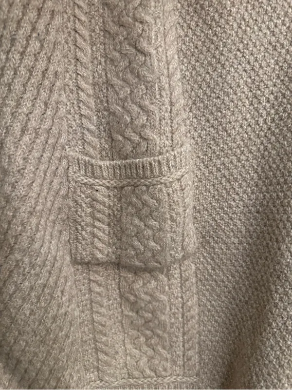 Aran Crafts XL Cream Merino Wool Cable Knit Open Front Cardigan Ireland Cozy - Image 4