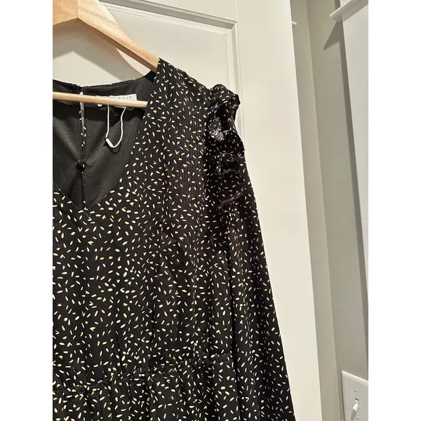 Downeast Womens XL Black Tan Seed Print Ruffle Long Sleeve Wide Leg‎ Jumpsuit - Image 5