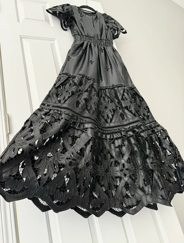 The Somerset Faux Leather Embroidered Cutwork Maxi Dress, Size XXS - Image 7