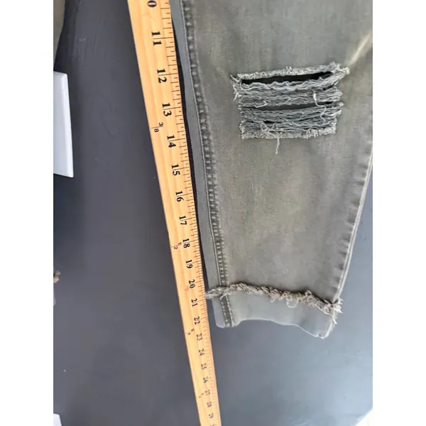 Refuge Y2k Womens Olive Green Distressed Skinny Jeans‎ High Rise Cropped Size 4 - Image 8