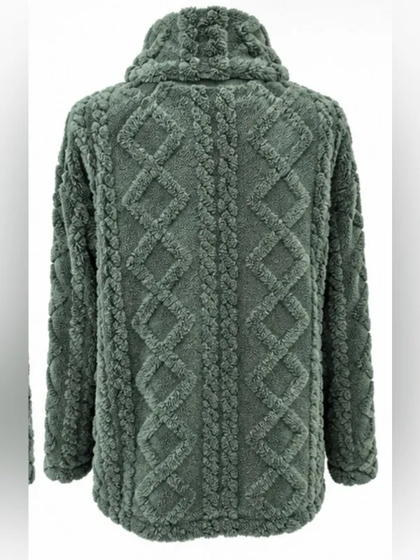 Eddie Bauer Women’s M Cozy Cable Fleece Pullover Cowl Neck Green - Image 3