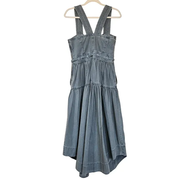 Ulla‎ Johnson Enzo Denim Dress Blue Cotton Tiered Midi Sweetheart Neck Size 4 - Image 9