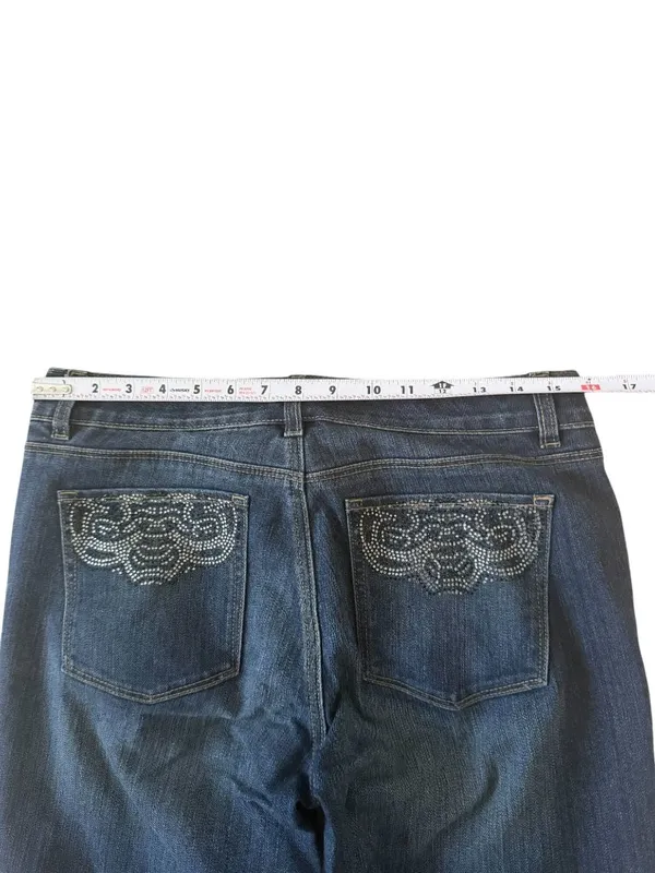 WHITE HOUSE BLACK MARKET WHBM Blanc Dark Wash Embellished Jeans Size 8 - Image 5