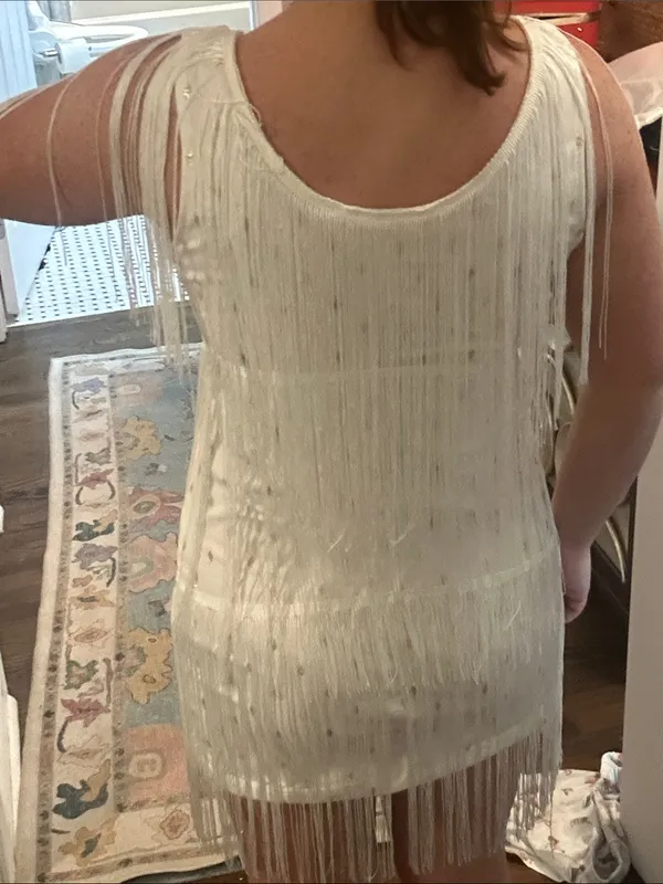White Fringe Gold Speck Mini Dress - Image 4