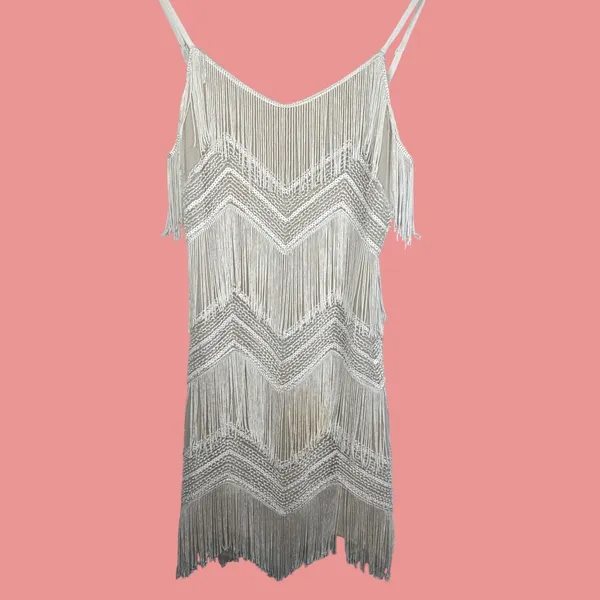 Lulu's Ivory Fringe Sequin Mini Dress Size Small Gatsby Flapper Cocktail‎ - Image 2