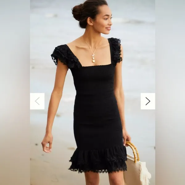 NWT Peixoto Belle Black Smocked Lace Mini Dress Anthropologie M - Image 8
