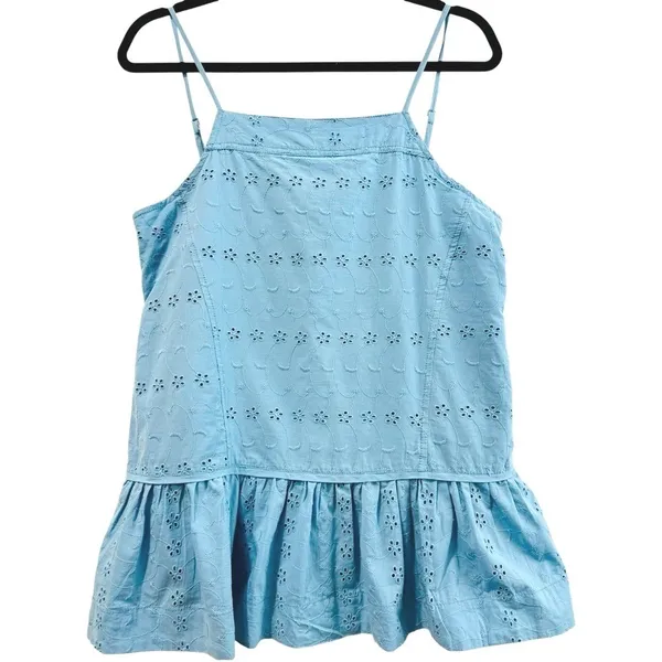 Free People All Caught Up Tunic Baby Blue Eyelet Sweet Open Back Shirt‎ XS New - Image 2