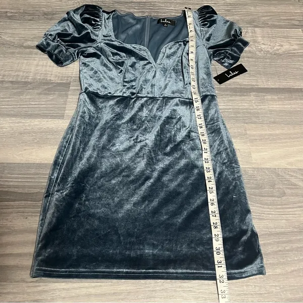 Lulus Victorious Dusty Blue Velvet Puff Sleeve Bodycon Dress; Small - Image 11