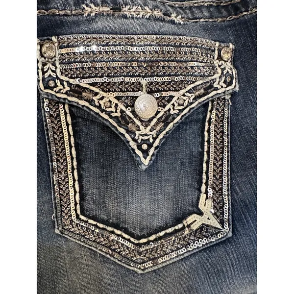 Vigoss The New York Bootcut Jeans Medium Wash Sequin Embroidered Flap Pocket 32 - Image 3