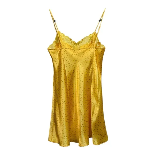 Victoria's Secret Yellow Polka Dot Slip Dress Lace Satin Boho Festival Mini S - Image 3
