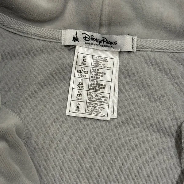Disney Parks Disneyland Minnie Mouse Velour‎ Rhinestone Zip Up Hoodie Gray XL - Image 4