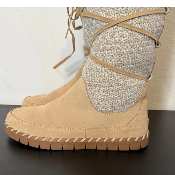 Muk Luks Womens Sweater‎ Knit Boots Mid Calf Size 9.5 Suede Leather Strappy Fur - Image 3