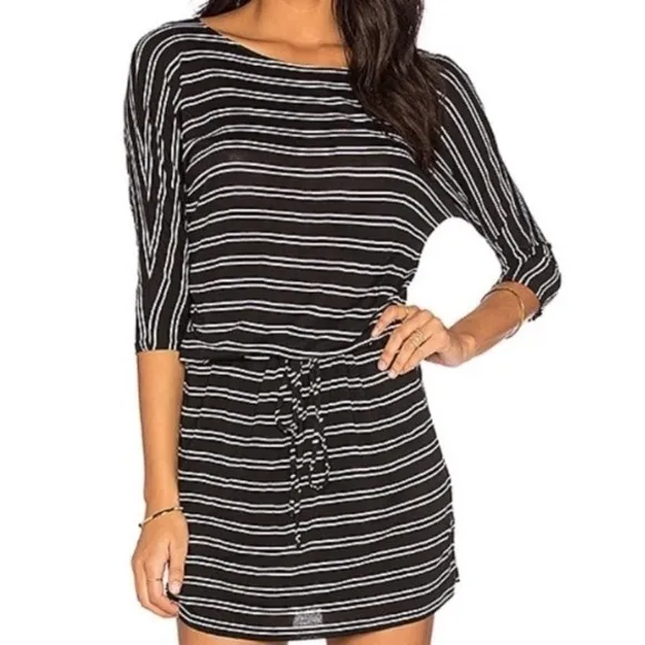 Michael Stars viscose drawstring tie waist dress black white stripes -‎ XS EUC - Image 11