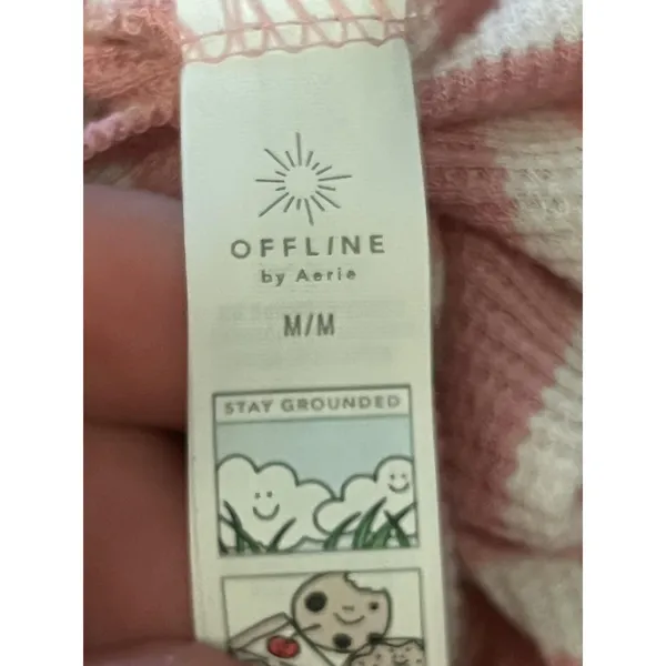 OFFLINE By Aerie Shirt Womens Medium Pink Stripe Henley Cropped Long Sleeve - Image 10